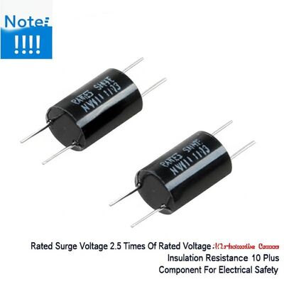 রেটেড সার্জ ভোল্টেজ রেটেড ভোল্টেজের ২.৫ গুণ X2 সুরক্ষা ক্যাপাসিটর ইনসুলেশন প্রতিরোধ ক্ষমতা ১০ এবং বৈদ্যুতিক নিরাপত্তার জন্য উপাদান